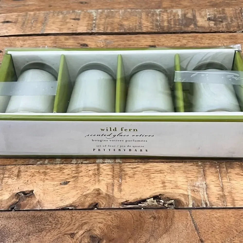 Vintage Pottery Barn Wild Fern Scented Glass Votive Candle Set of 4
